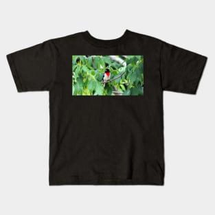 Male Rose-breasted Grosbeak Perched In A Bush Kids T-Shirt